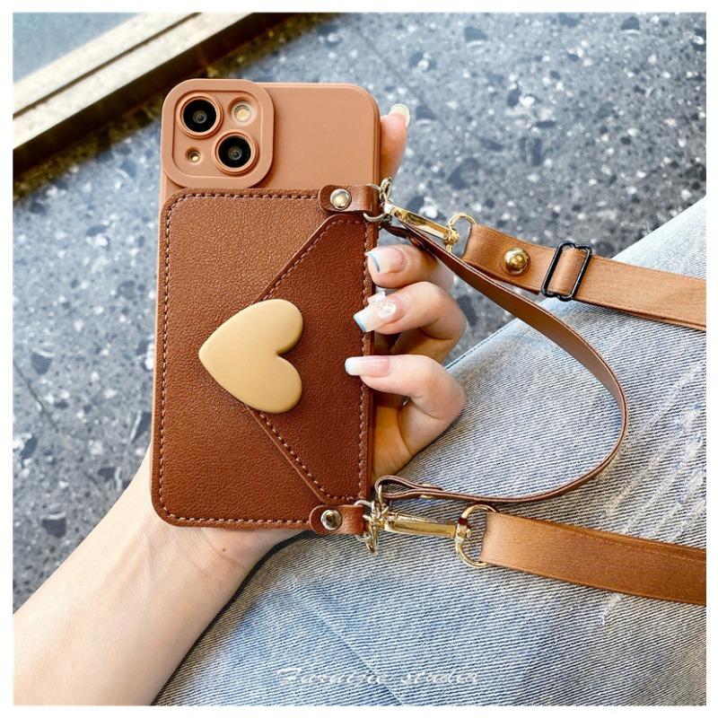 Women Silicone Phone Case With Love Coin Purse Crossbody Strap For Iphone 16 Pro Max 12 17 Pro