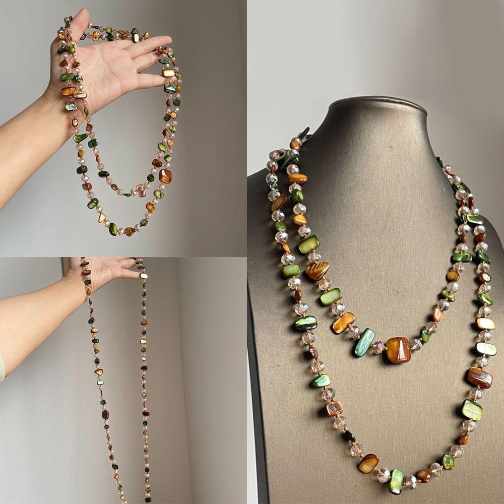 Bohemian Antique Necklace Colorful and Green Double Layers Necklace Long Necklace  Women Girls