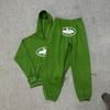 Corteiz Classic Series Ship Print Logo Thin Plush Loop Hooded Sweater, Trendy Men's and Women's Casual Sweatpants
