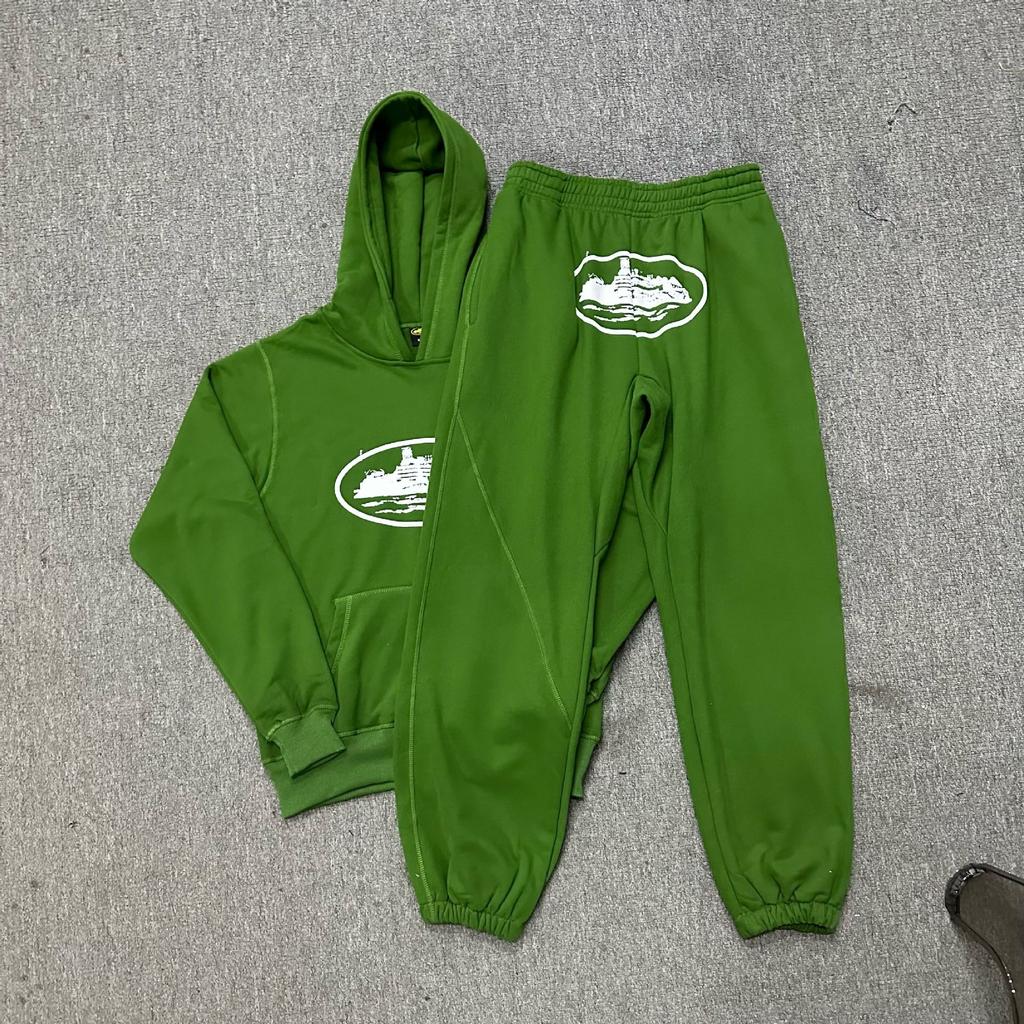 Corteiz Classic Series Ship Print Logo Thin Plush Loop Hooded Sweater, Trendy Men's and Women's Casual Sweatpants