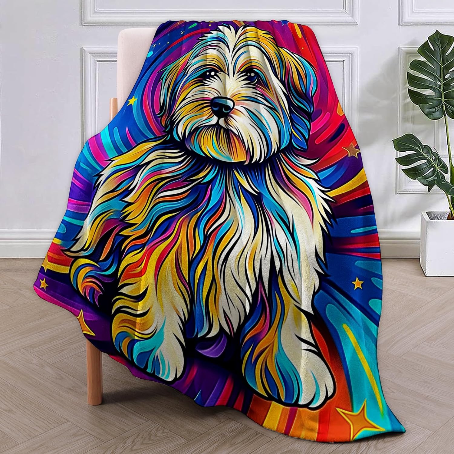 

Colorful Shih Tzu Blanket Gifts for Adults Women Girls Soft Warm Lightweight Cozy Plush Cute Animal Dog Throw Blankets for Bed L 75x90cm