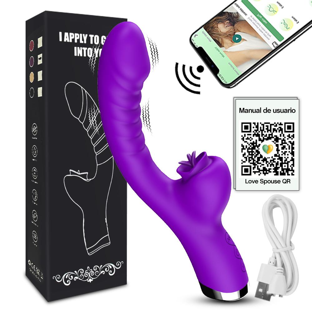 APP 2in1 Women Vibrator Tongue Licking Clitoris Stimulator Vaginal G-Spot Powerful Vibration Dildo Suction Cup Adult Female Sex Toys