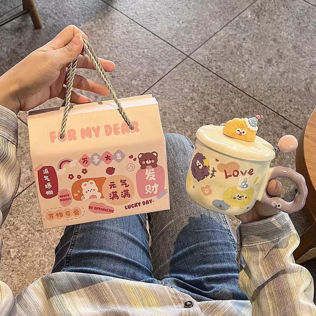 High Value Ins Mug with Lid Spoon Cute Ceramic Water Cup Girls Home Cup Office Coffee Cup