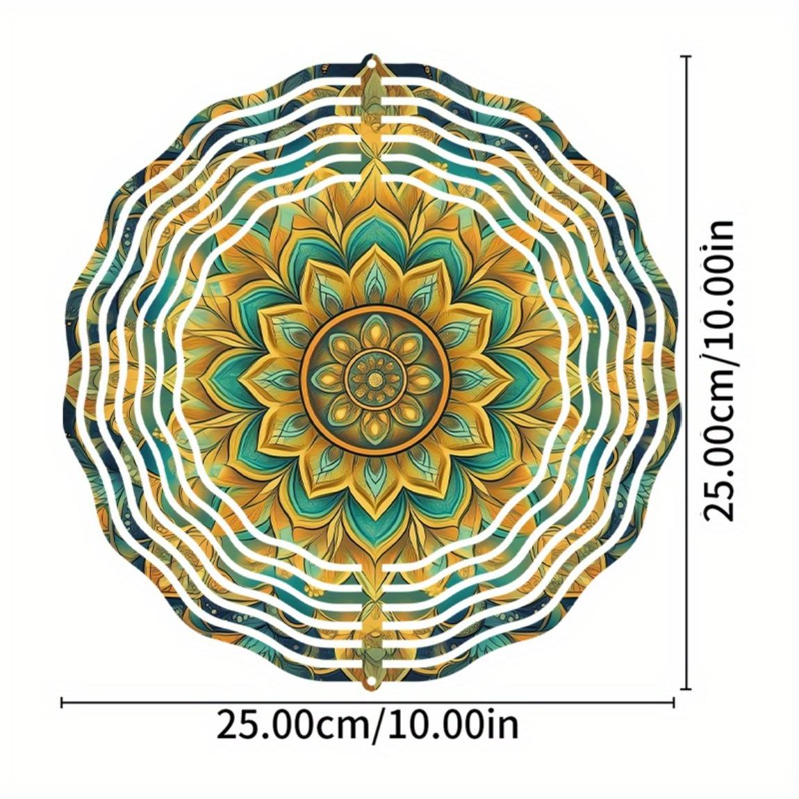 

10 Inch Mandala Flower Wind Chime Hanging Outdoor Decor Rotating 360 Hook for Patio Balcony Garden Spring Summer Home Ornament Gift 01A