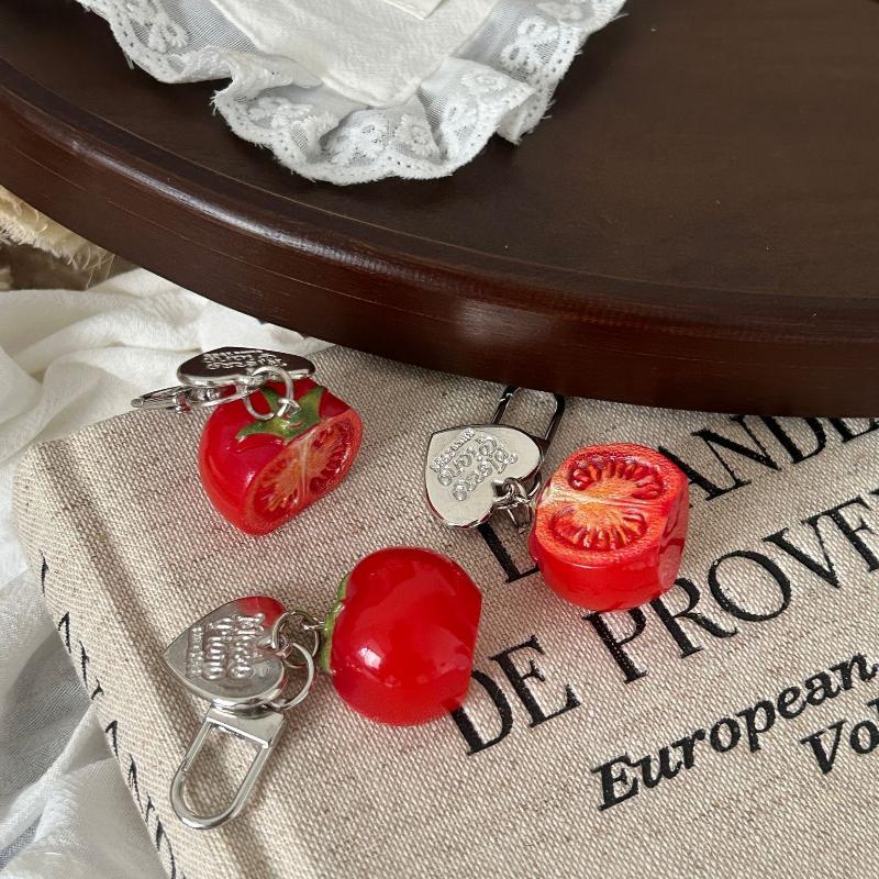 3D Red Tomato Keychain Durable Resin Fruit Pendant Small Size for Phone Case Bag Travel Luggage Lovely Souvenir for Travelers