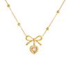 Gold Beaded Chain Necklace with Bow Heart Zircon Pendant, Dainty Choker for Women Jewelry Gift