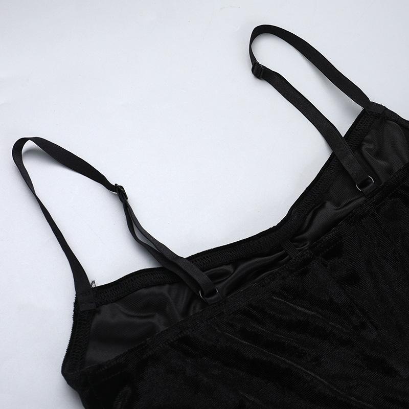 Goth Dark Punk Grunge High Split Hem Straps Dess 90s Streetwear Gown Women Sexy Corn Bandage Velvet Dresses Mall Gothic Clothing