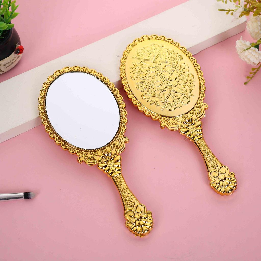 European-Style Irregular Shape Retro Handheld Makeup Mirror with Portable Handle