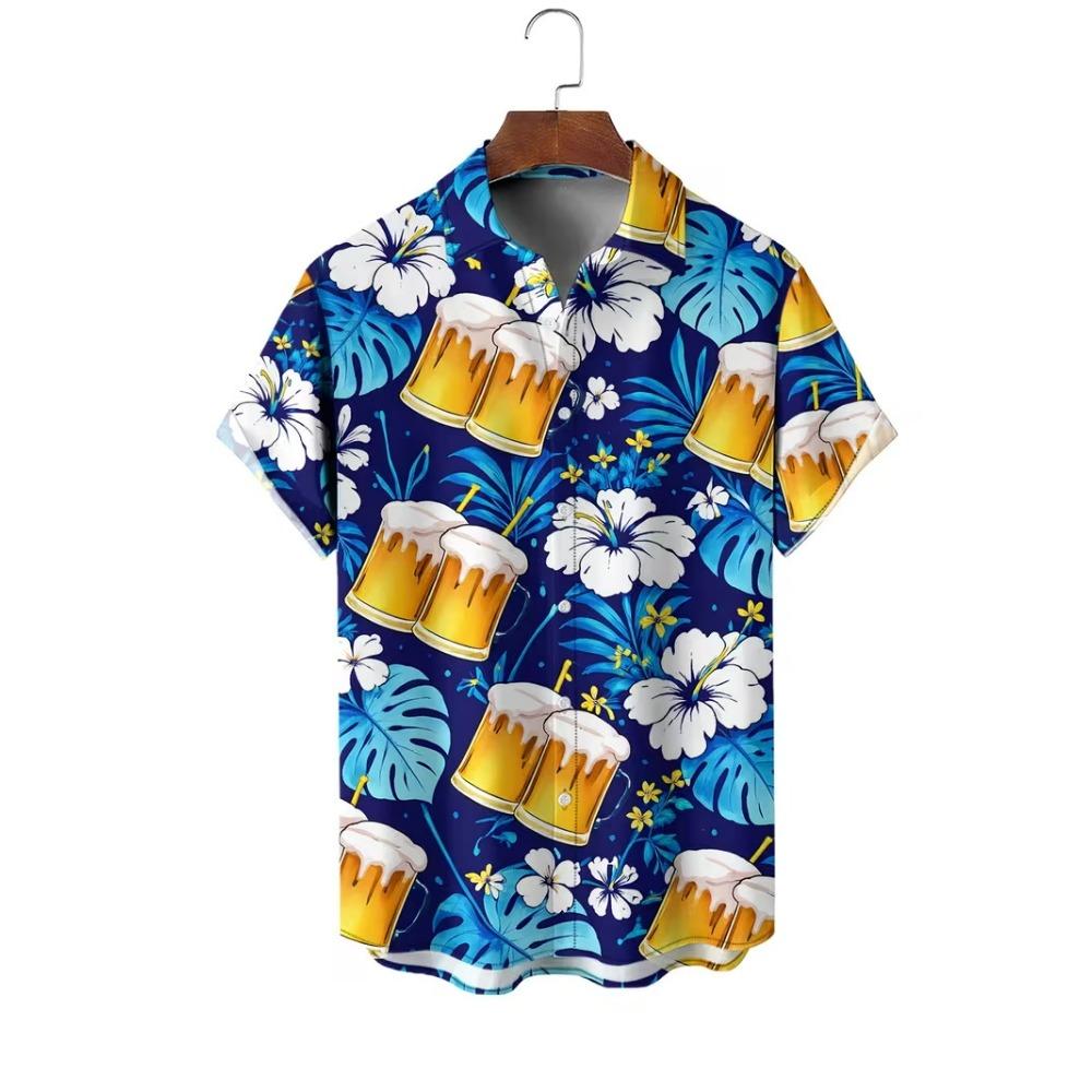 

Beer Mug Pattern Print Men s Shirts Hawaii Short Sleeve Top Fashion Streetwear Casual Outdoor Men s and Women s Clothing Blouse S