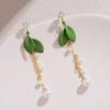 French Romantic Green Flower  Asymmetric Tassel Drop Earrings New Design Jewelry for Women's or Girl’s Sweet Ear Accessories
