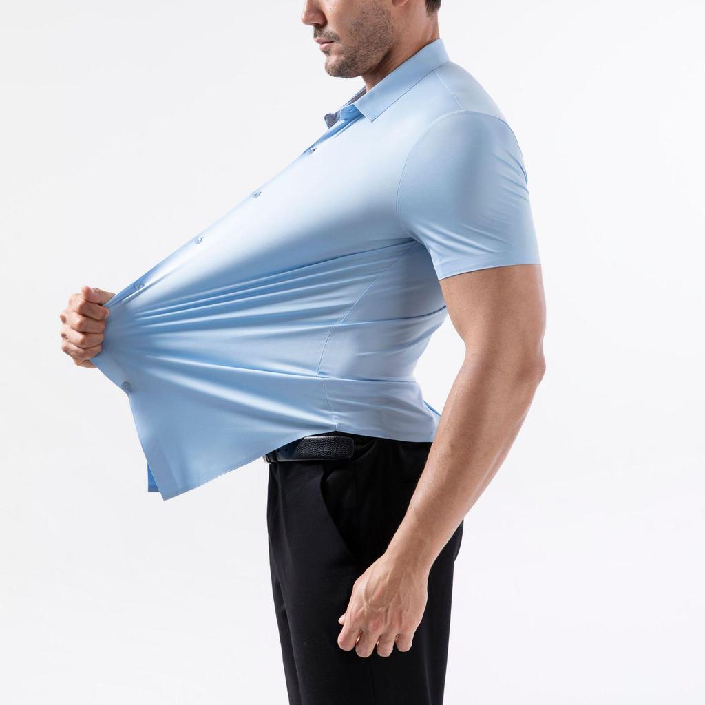 Cămașă pentru bărbați mărime europeană fără cusături, cu elasticitate ridicată, întindere în patru direcții, fără riduri