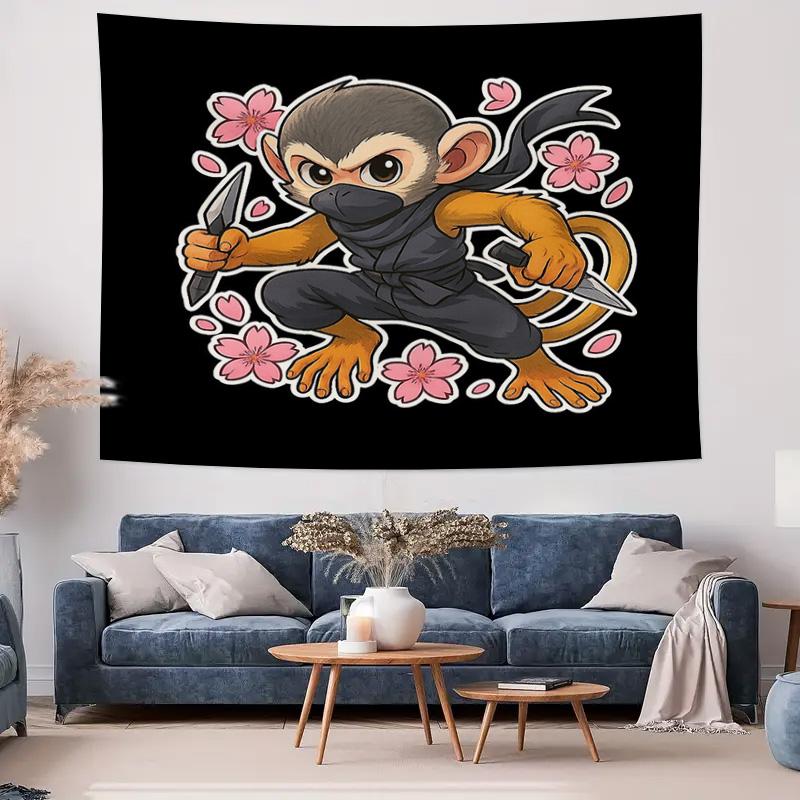 Ninja Tapestry Wall Hanging Anime Japanese Samurai Decor Room Aesthetic Vaporwave Dark Academia Tapestry Bedroom Decor