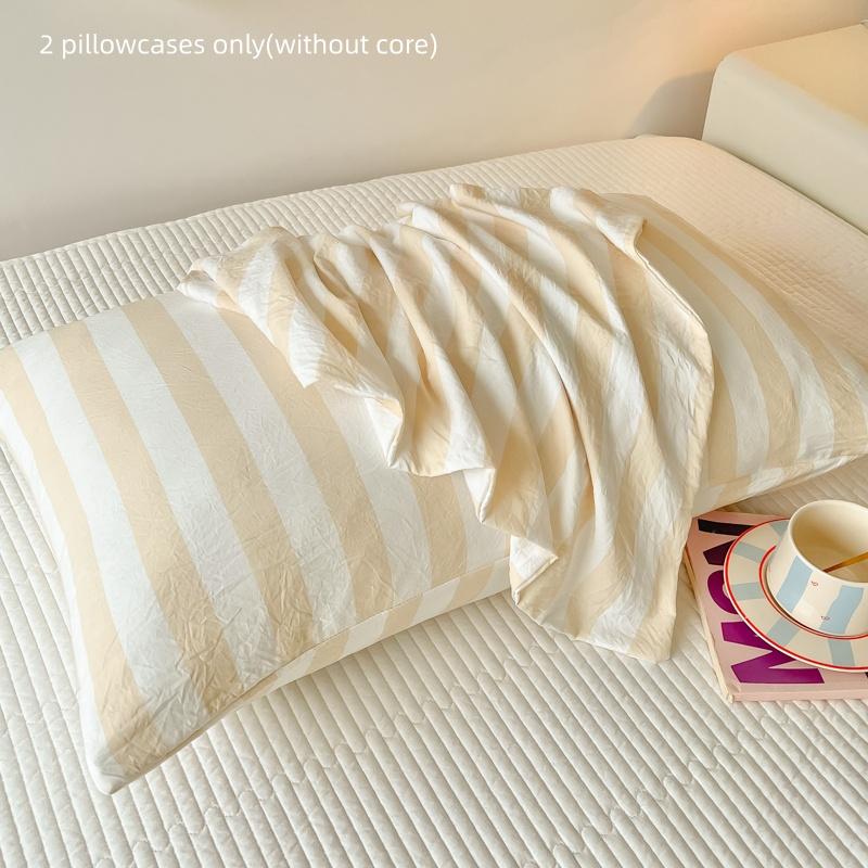 Polyester Microfiber Striped Pillowcase Machine Washable Pillow Cover Bedroom Decor Suitable For Adult With Children