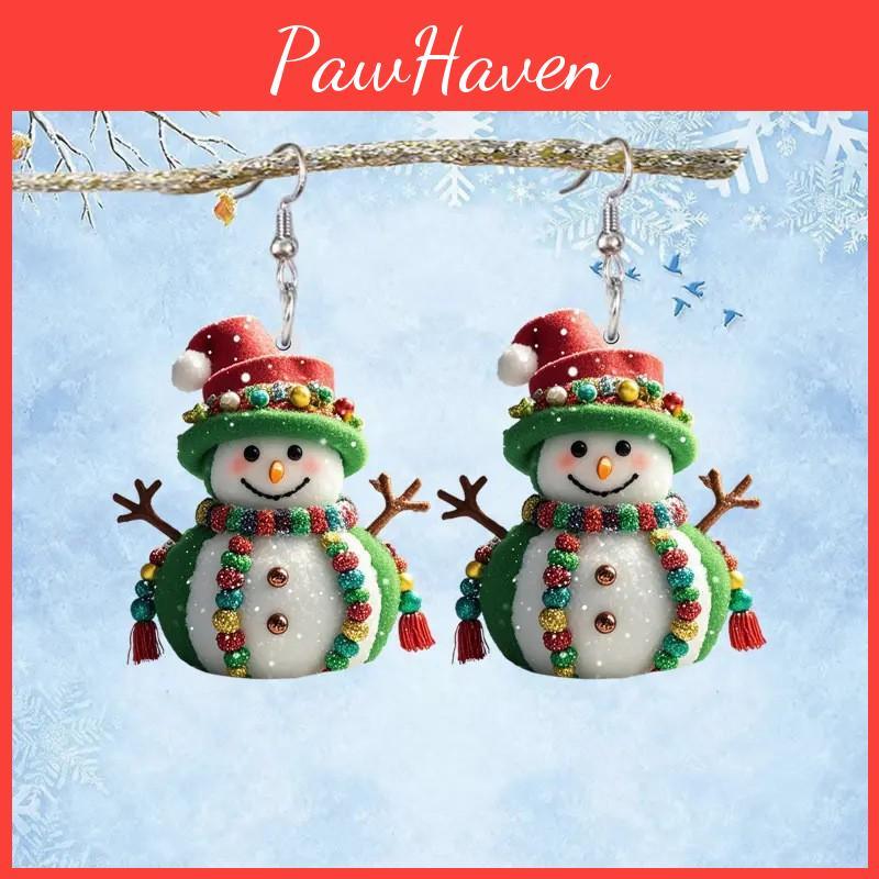 Themed Christmas Snowman Pattern Women Acrylic Earrings For Winter Holiday And
