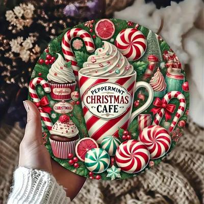 Vintage Style Round Metal Tin Sign Christmas Coffee Art Home Wall Decor