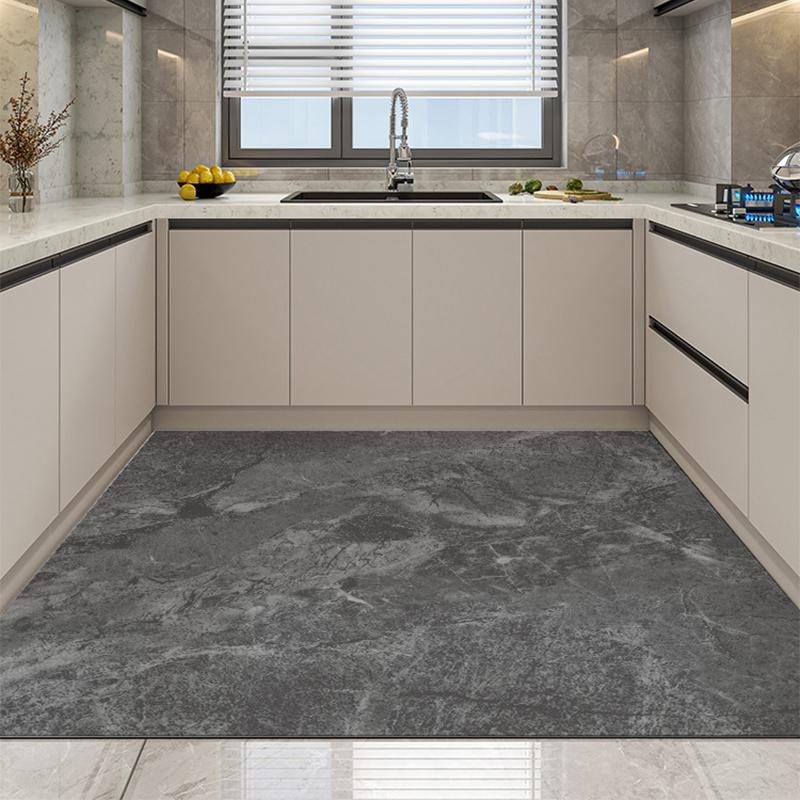 Marble Pattern Kitchen Carpet Stone Pattern Foot Mat Gray Black Dirty Resistant PVC Rug Waterproof Anti-Slip Art Floor Mat