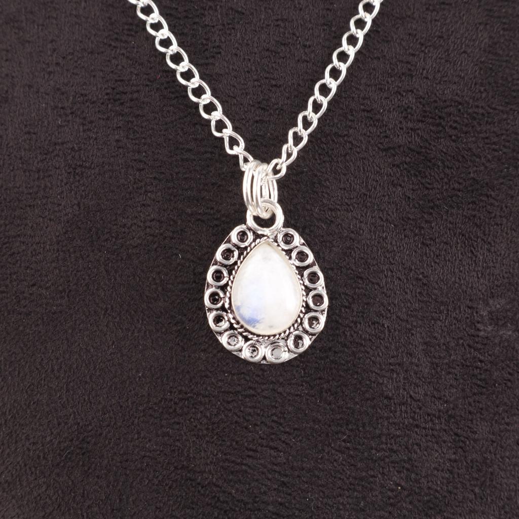Pear Rainbow Moonstone Stone Sterling Silver Unique Friend Gift Pendant Jewelry PP-26-30