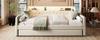 Tagesbett, 90 x 200cm, Schlafsofa, Tagesbett mit Lattenrost (ohne Matratze), Mit LED-Leuchten, Bett mit Ausziehbett, USB-Ladeanschluss, Leinen, Beige
