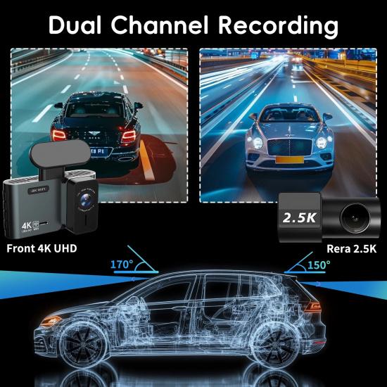 Front 4K And Rear 2.5K Dash Cam Built In WIFI GPS Dual Lens Mini CAR DVR 24H Parking Monitor Black Box Room Camera Night Vision