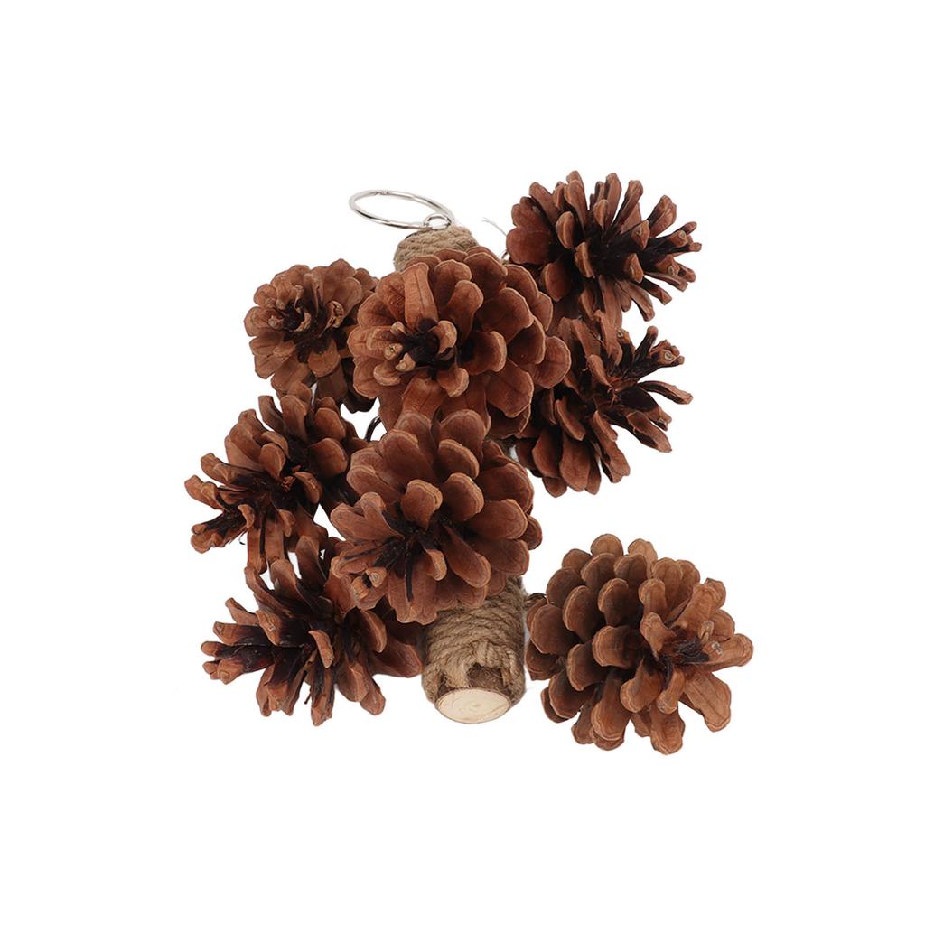 Birds Bite Toy Wooden Pine Cone Hanging Parrots Beak Grinding Toy with Metal Hook for Cage20cm