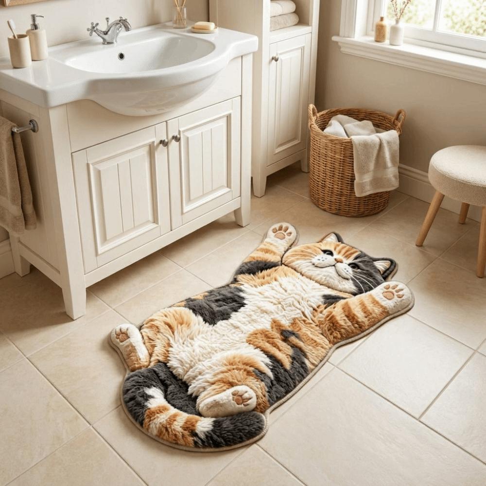 Non-Slip Cat-Shaped Area Rug 2D Cartoon Carpet Soft Home Decor Carpet  Living Rooms