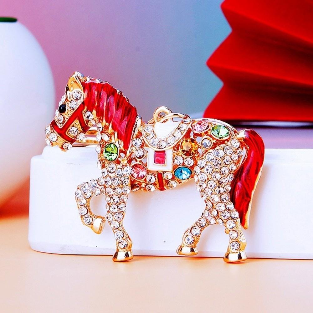

Colorful Horse Pendant Key Chain Sparkling Rhinestones Hand Bag Pendant New Year Gift червоний