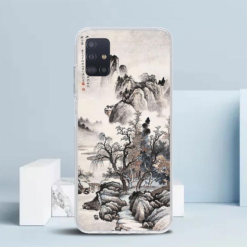 Chinese Style ink Painting Art Soft Cover for Samsung Galaxy A12 A22 A32 A52 A72 A02S Phone Case Note 20 Ultra 10 S10 Plus A51 A