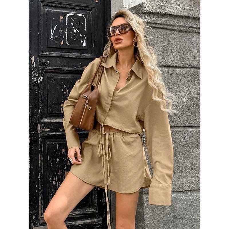 Fashion Women's Suit Cotton and Linen Long Sleeves Short Top Fashion Shorts 2025 Summer