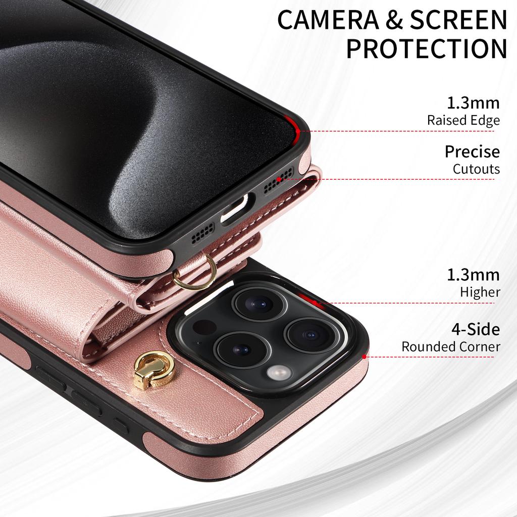 Wallet Shoulder Strap Phone Case For iPhone 16 15 14 13 12 11 Pro Max Fashion Lanyard Leather Card Slot Cover For 16 15 14 Plus
