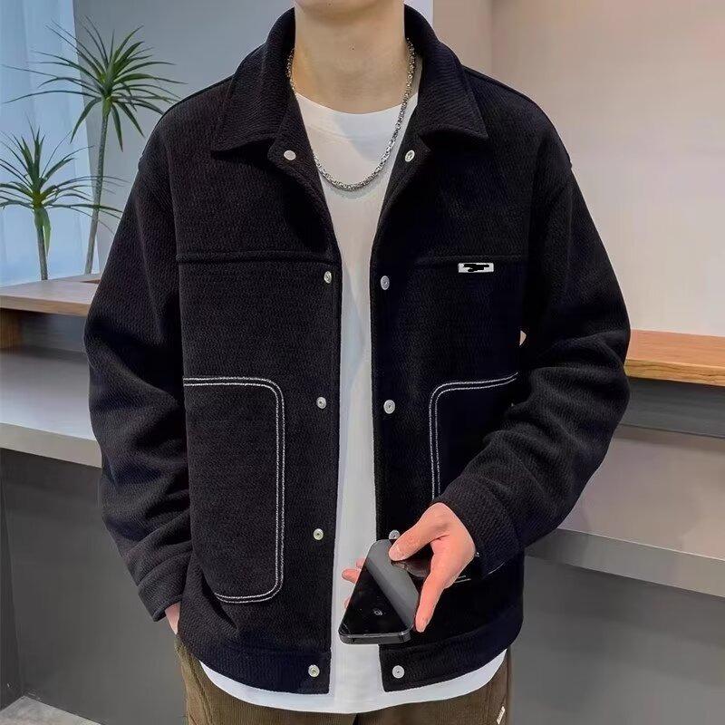 

Мужская модная куртка с лацканами на осень/зиму в универсальном стиле с большими карманами XL чёрный