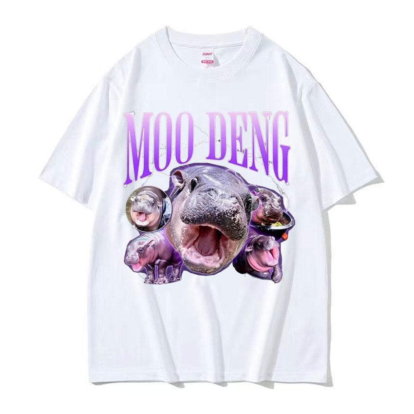 Cute Moo Deng Baby Hippo Funny Meme Tee Shirt Unisex Women Fashion Vintage 90s Graphic Tshirt Hip Hop Oversized T Shirt Streetwear
