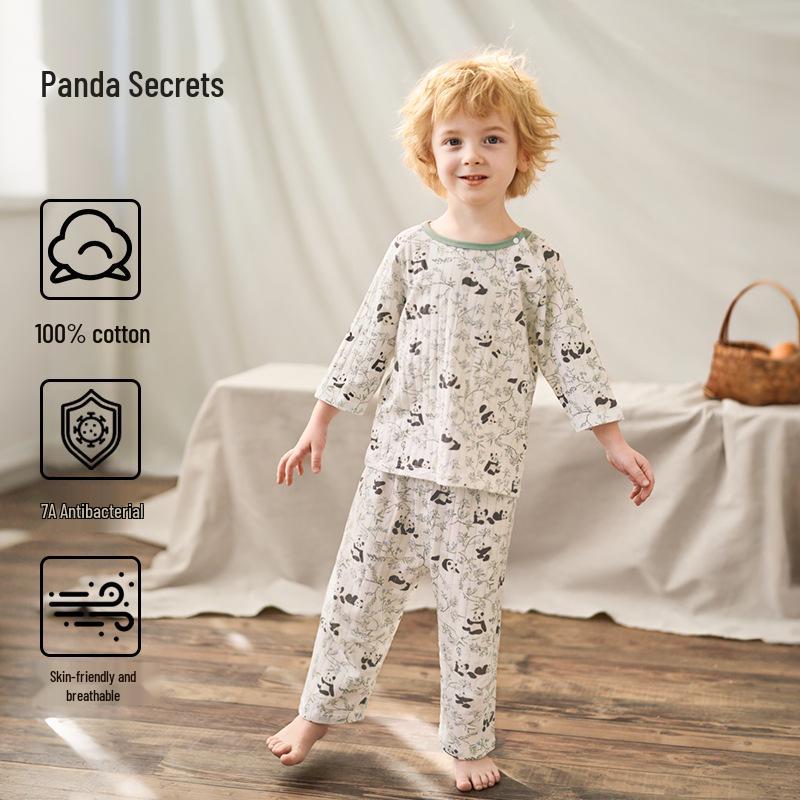 Ouyun Moist Oxygen Cotton Kids  Pajamas 2026 - New Summer Set for Boys & Girls, Lightweight Home Wear for Air Conditioned Comfort. 100cm [Height 100-110cm] Open Shoulder