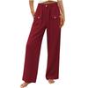New Women's Casual Summer Cotton Linen Trousers Solid Color Button High Waist Straight Wide Leg Pants