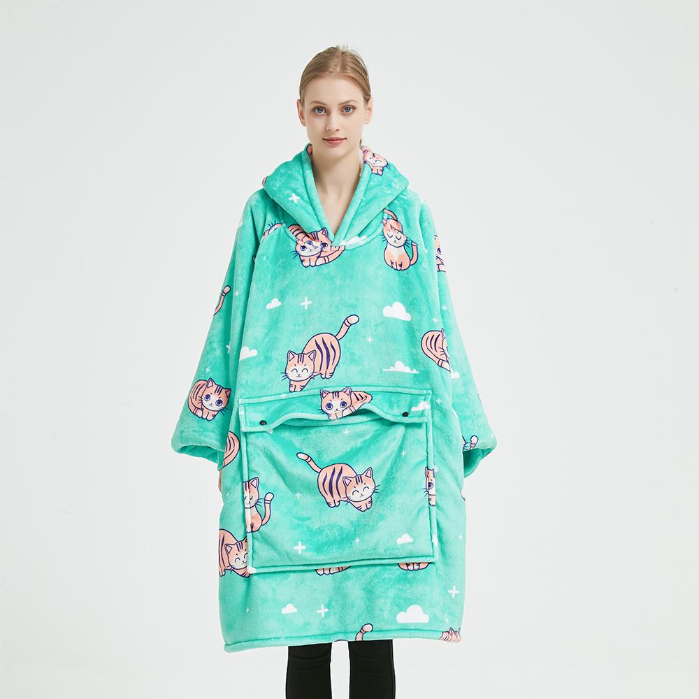 100% Polyester Warm Sherpa Wearable Blanket for Women and Men Flannel Soft Plush Oversized Blanket Hoodie oversized
