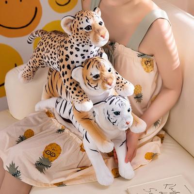 Roztomilá realistická bábika malý tiger leopard plyšová hračka ležiaci biely tiger leopard bábika upokojujúca bábika pre deti