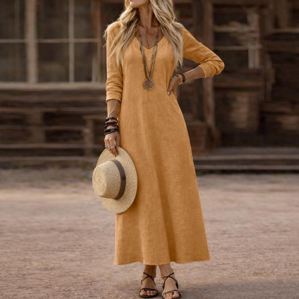 Dress For Women Long Boho Beach Dress Elegant Maxi Dress V-Neck Long Sleeve Dress
