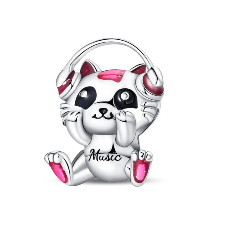 925 Silver Color Pink Rabbit Sheep Cat Dog Animal Charms Beads Fit 3mm 925 Bracelets Fine DIY Birthday Jewelry Make