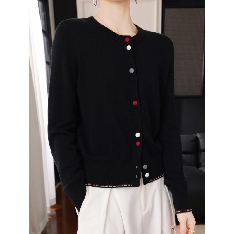 Updated Spring Age-reducing Knitted Wool Cardigan for Women Machine Wash Color Buttoned Temperament Top Coat