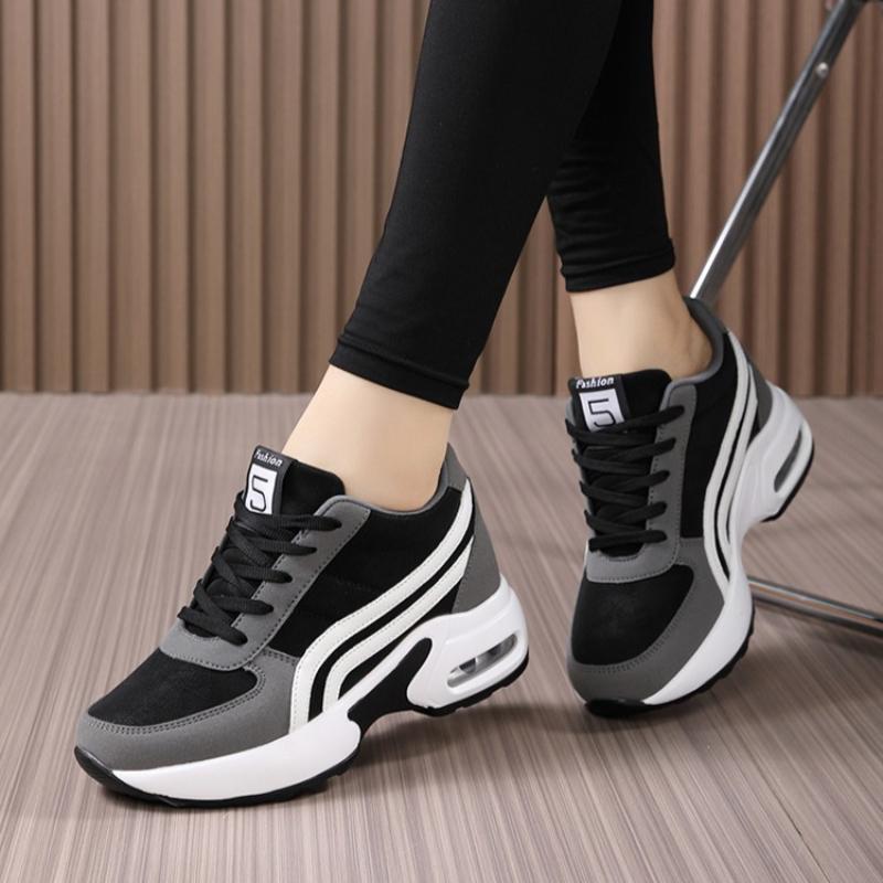 Women Hidden Heel White Sneakers PU Leather Air Cushion Sports Shoes Fashion Height‑Increase Walking Shoes