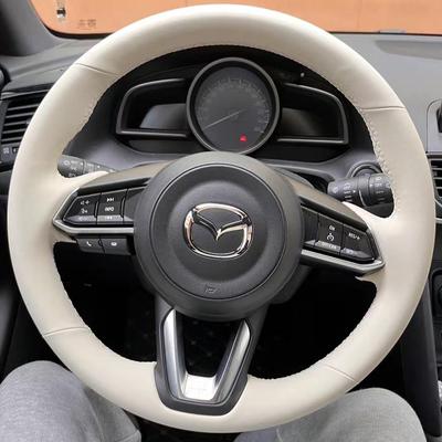 Handgenähte rutschfeste weiße Leder-Autolenkradabdeckung für Mazda CX-3 CX3 CX-5 CX5 2017 2018