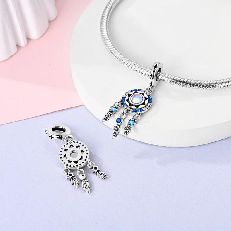 Charm Bead Charms Plata Starry Sky Dreamcatcher Feather Bead Charms Compatible With Authentic Bracelets Charm Bead Charms for Women Jewellery Do It Yo