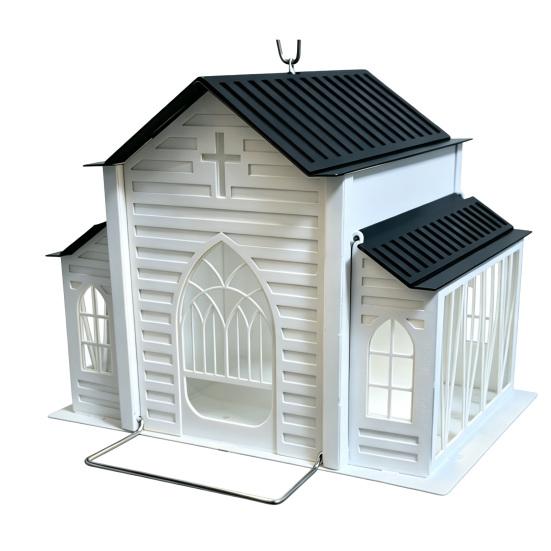 Church-Shaped Metal Bird Feeder with Solar Light Outdoor Weatherproof Hanging Feeder Decorative Bird Feeder