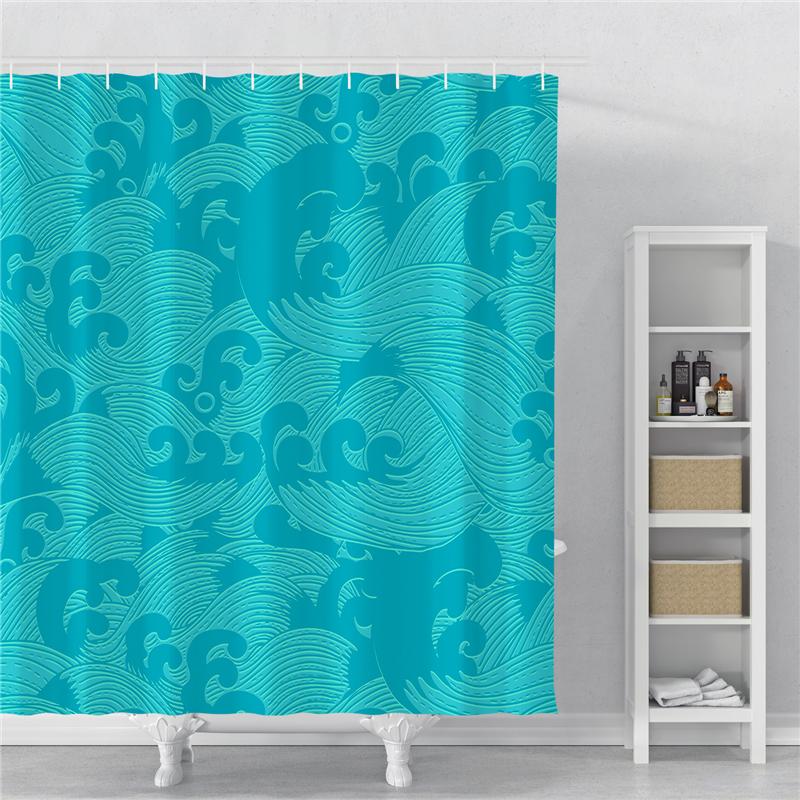 Japanese Style Series Ukiyoe Shower Curtain Ocean Waves Waterproof Curtains Polyester Printing Bathroom Decor Partition Screen