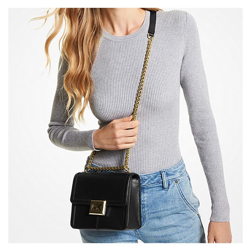 Michael Kors Sonia Small Chain Leather Solid Color Flip Big Logo Leather Shoulder Crossbody Bag Small Women's Pure Black Small