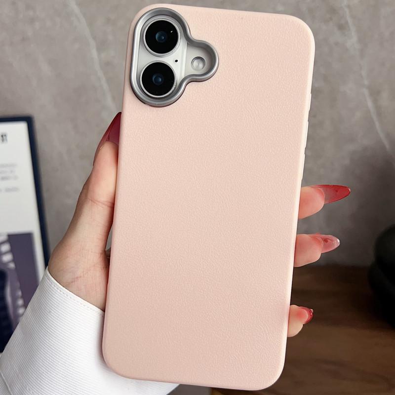 Large Hole Plain Leather Texture iPhone 16 Case for Apple, 12 Solid Color, Cross-Border 14/13, Two-in-One 15 & 17 Pro