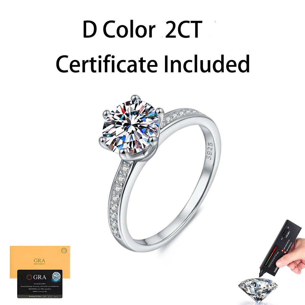 VENTFILLE 100%  CopperRound Moissanite Ring Engagement 2CT D Moissanite Jewelry Certified For Women Anniversary Gift