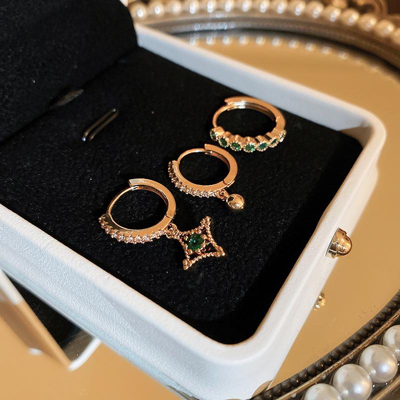 

3 Pcs Minimalist Zircon Emerald Tassel Earrings for Weomen Exquisite Design Fashion Earring Set High-end Zircon Party Gifts