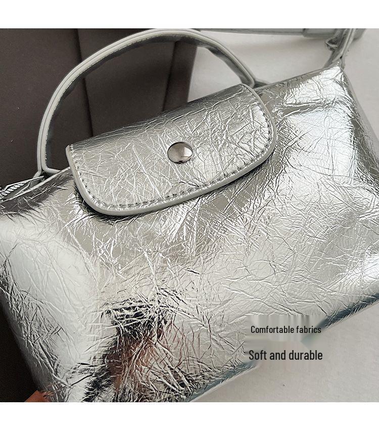 Women's 2024 Silver Textured Dumpling Shoulder Bag - Versatile Summer Crossbody Handbag