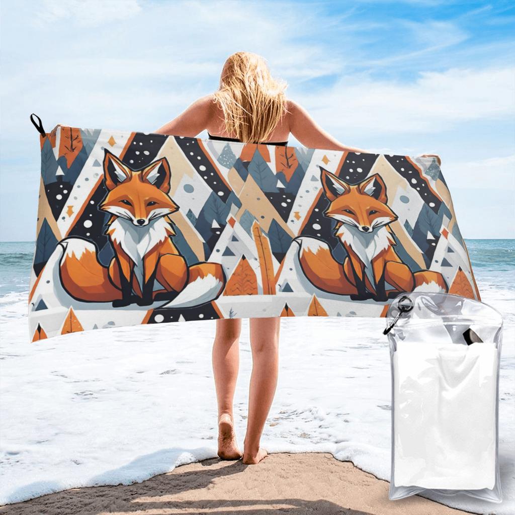 Smiling geometric fox Beach Towel Soft Microfiber Quick Dry Absorbent Quick Towels For Swimming
