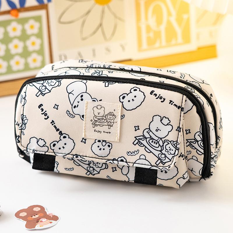 SCIONE Capibala Pencil Case Student Double Zipper Printing Stationery Bag High Value Multi-functional Large-capacity Pencil Case